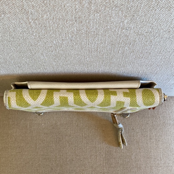 Spartina 449 Large Zipper Wallet Crossbody Cream Navy Green Leather Linen - Picture 11 of 11